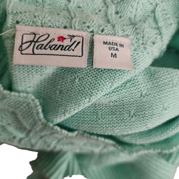 Vintage 1980s Pullover Sweater Size M Mint Green Open Knit Pinup Preppie Academi - Picture 3 of 4